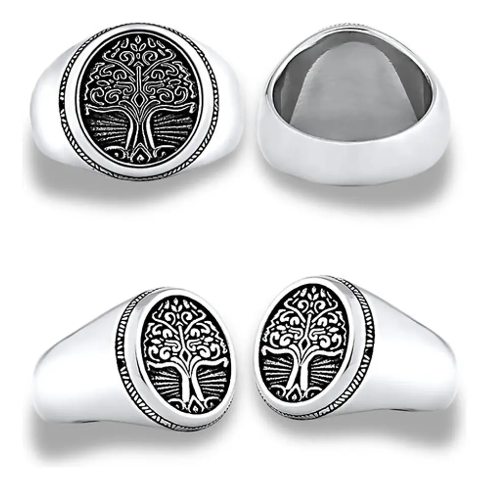 Anillo Acero Inoxidable Color Plata Árbol De La Vida Hombre 3