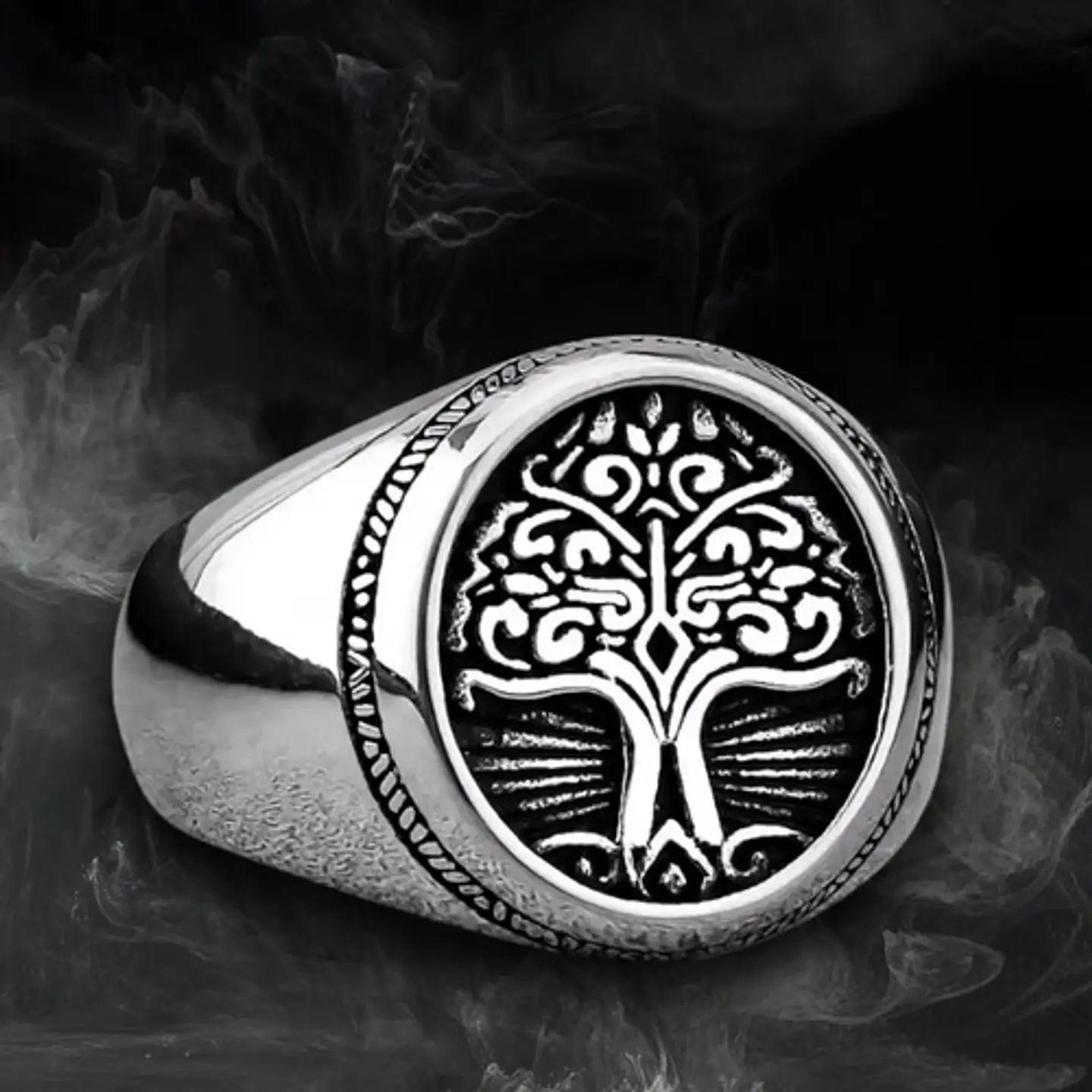 Anillo Acero Inoxidable Color Plata Árbol De La Vida Hombre 6