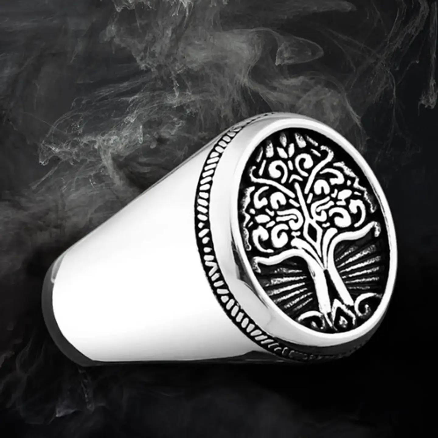 Anillo Acero Inoxidable Color Plata Árbol De La Vida Hombre 7