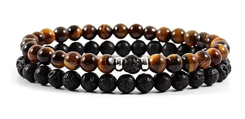 Set 2 Manillas Pulsera Piedras Naturales Ojo De Tigre Hombre