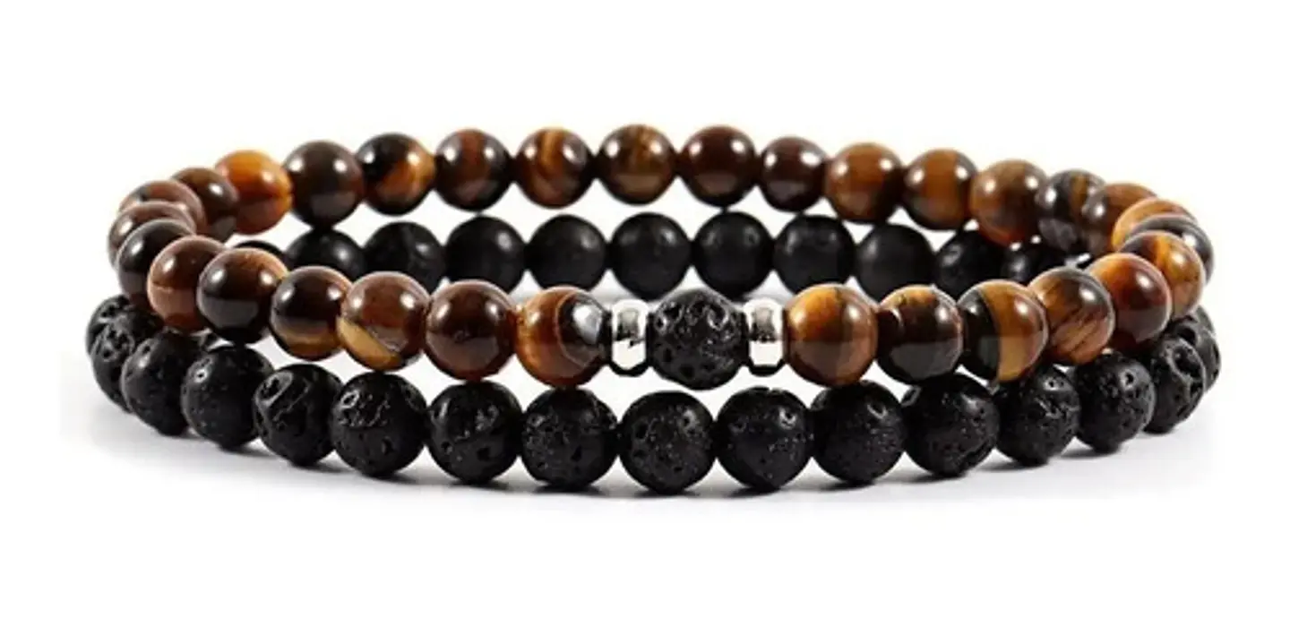 Set 2 Manillas Pulsera Piedras Naturales Ojo De Tigre Hombre 1
