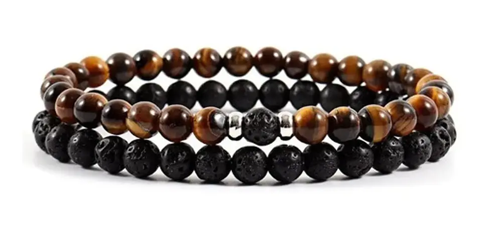 Set 2 Manillas Pulsera Piedras Naturales Ojo De Tigre Hombre 1