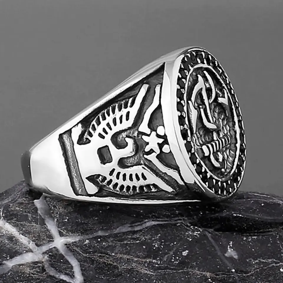 Anillo Acero Color Plata Marina Militar Ancla Piedras Hombre 5