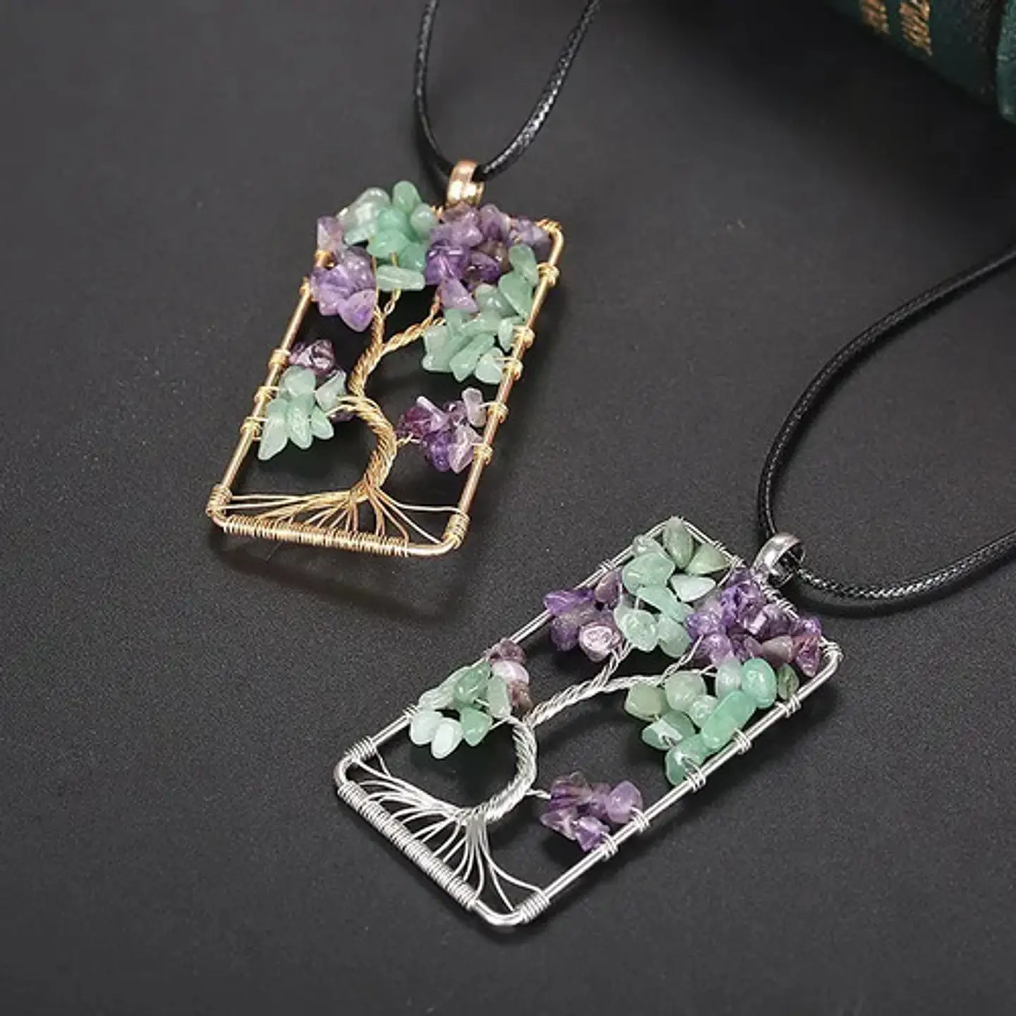 Collar Dije Árbol De La Vida Piedras Naturales Cadena Mujer 6