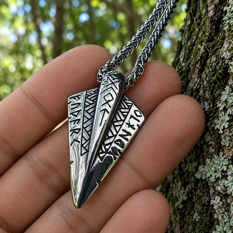 Collar Vikingo En Acero Para Hombres Dije Lanza Odin Gungnir 7