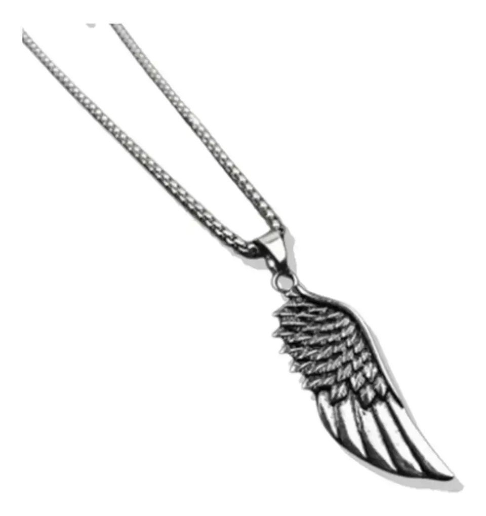 Collar Dije Ala Punta Flecha Color Plata Cadena Acero Hombre 1