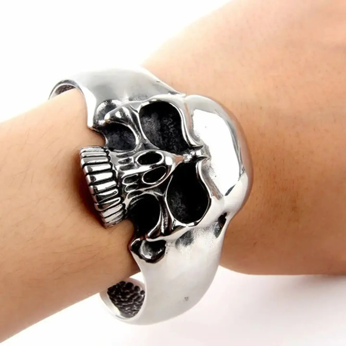 Pulsera Brazalete Cabeza Cráneo Calavera Gótico Para Hombre 3