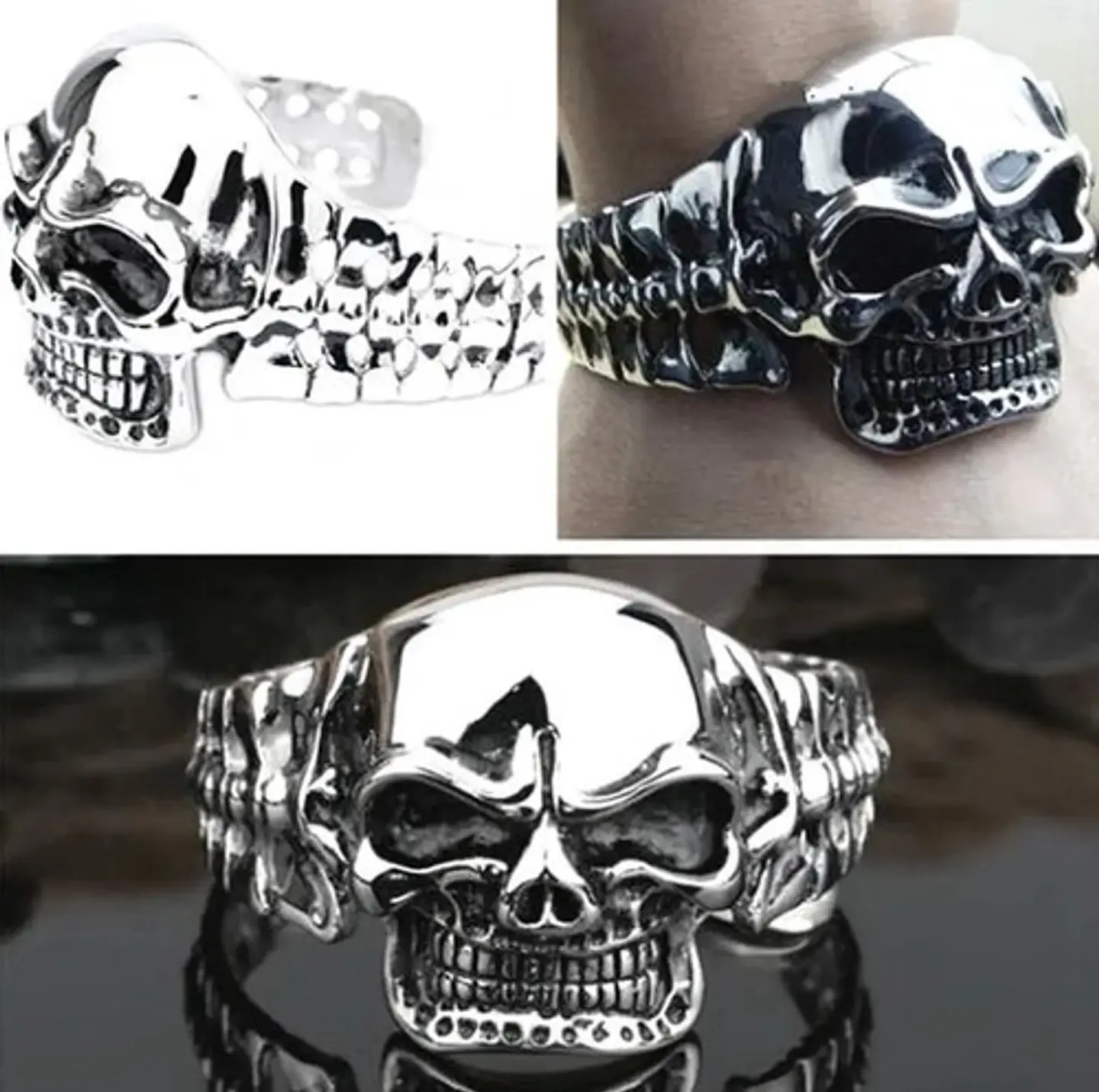 Pulsera Brazalete Cabeza Cráneo Calavera Gótico Para Hombre 11