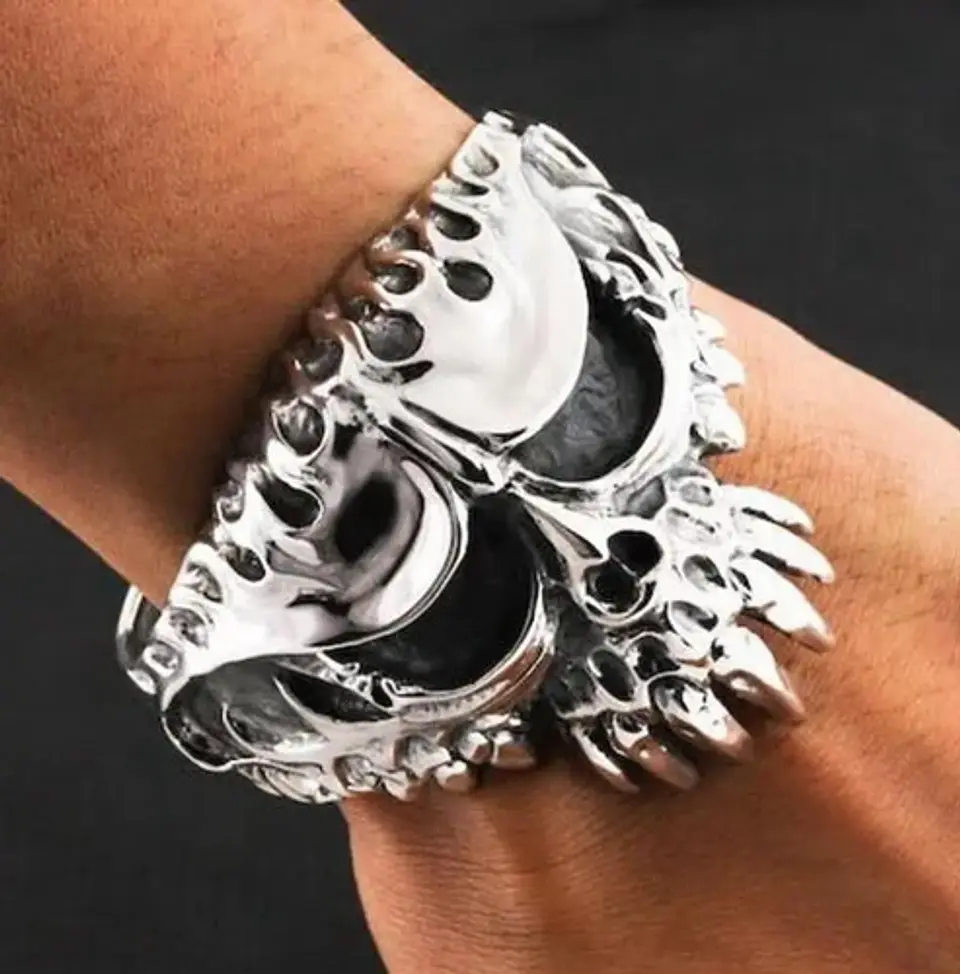 Pulsera Brazalete Cabeza Cráneo Calavera Gótico Para Hombre 12