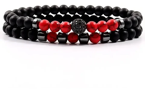 2 Manillas Pulsera Piedra Natural Hematita Ojo Tigre Hombre