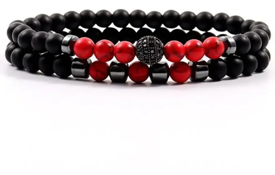 2 Manillas Pulsera Piedra Natural Hematita Ojo Tigre Hombre 2