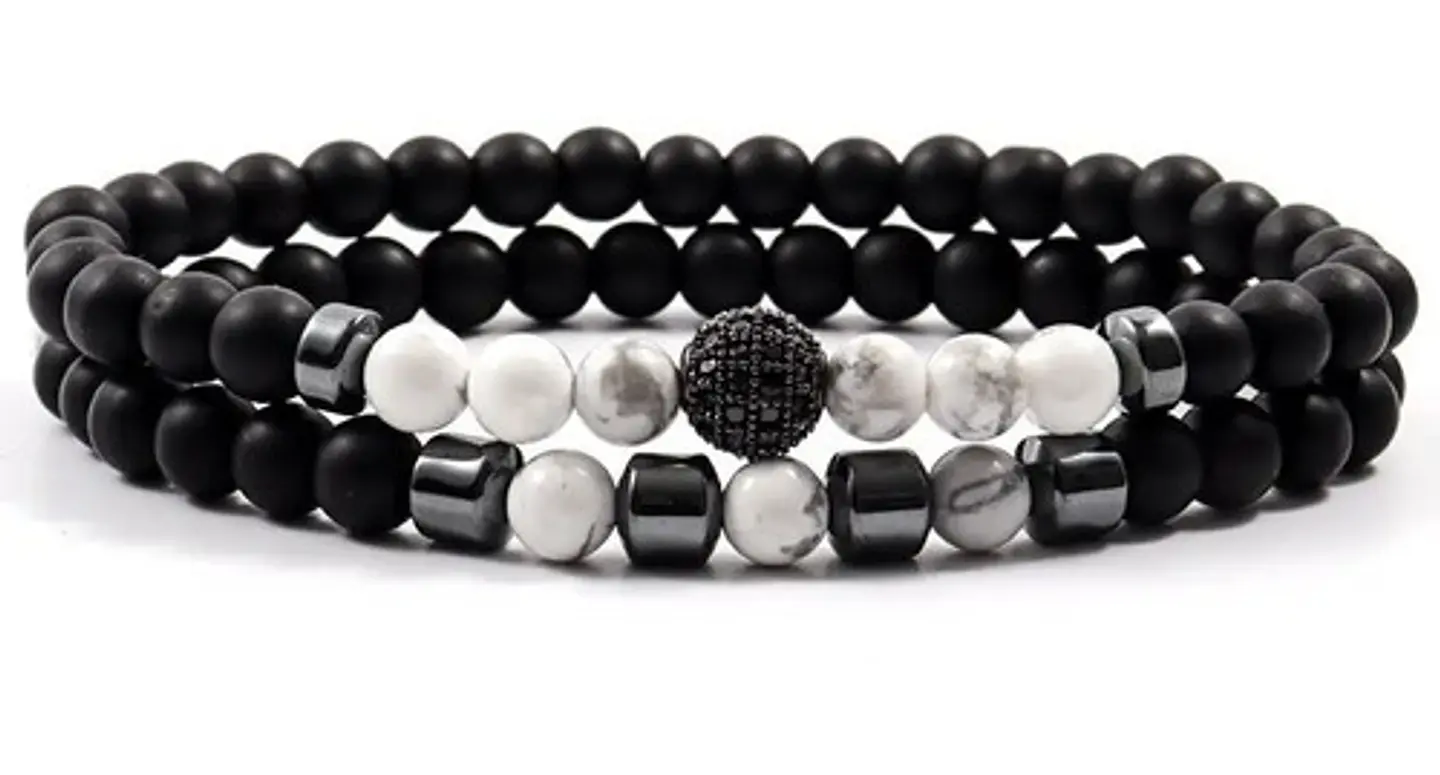 2 Manillas Pulsera Piedra Natural Hematita Ojo Tigre Hombre 3