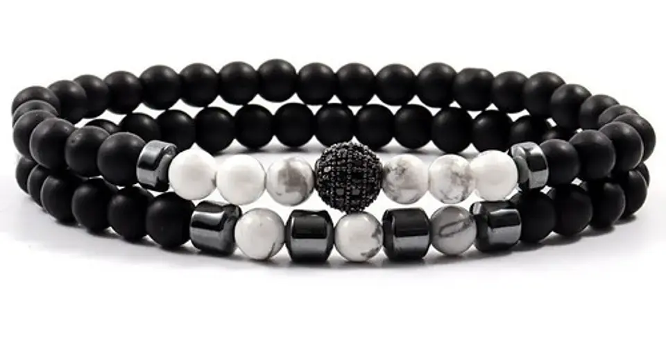 2 Manillas Pulsera Piedra Natural Hematita Ojo Tigre Hombre 3