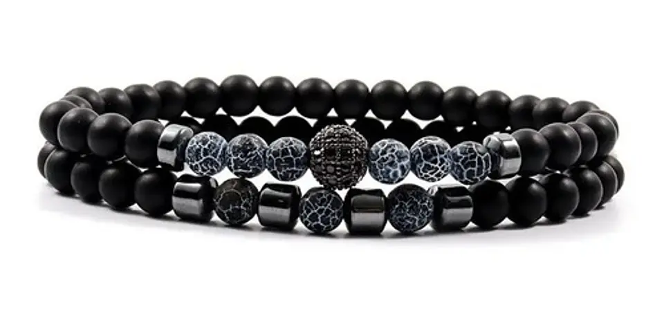 2 Manillas Pulsera Piedra Natural Hematita Ojo Tigre Hombre 4