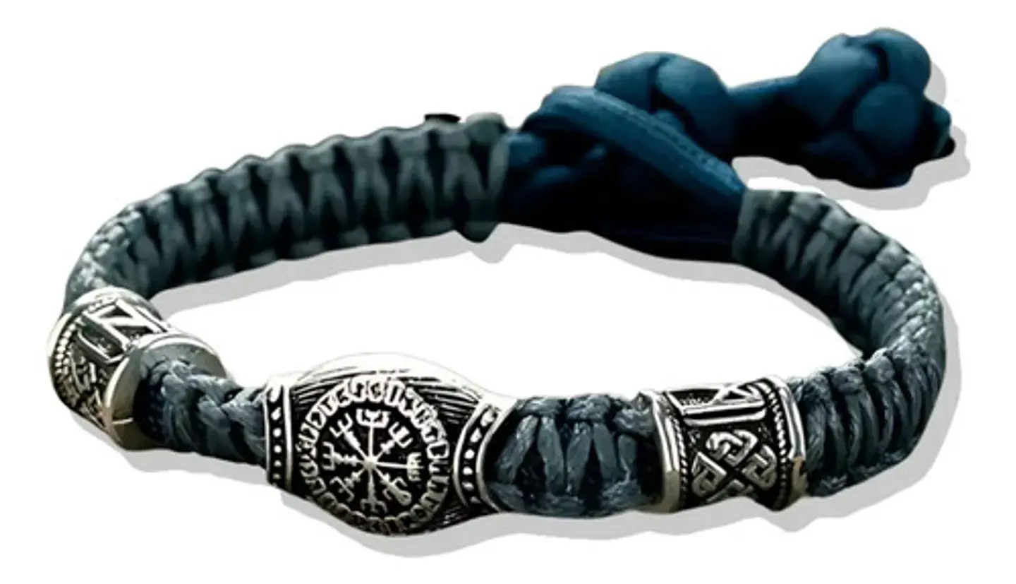 Pulsera Hombre Vikingo Cuerda Trenzada Brújula Nórdica 1