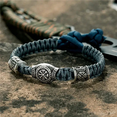 Pulsera Hombre Vikingo Cuerda Trenzada Brújula Nórdica