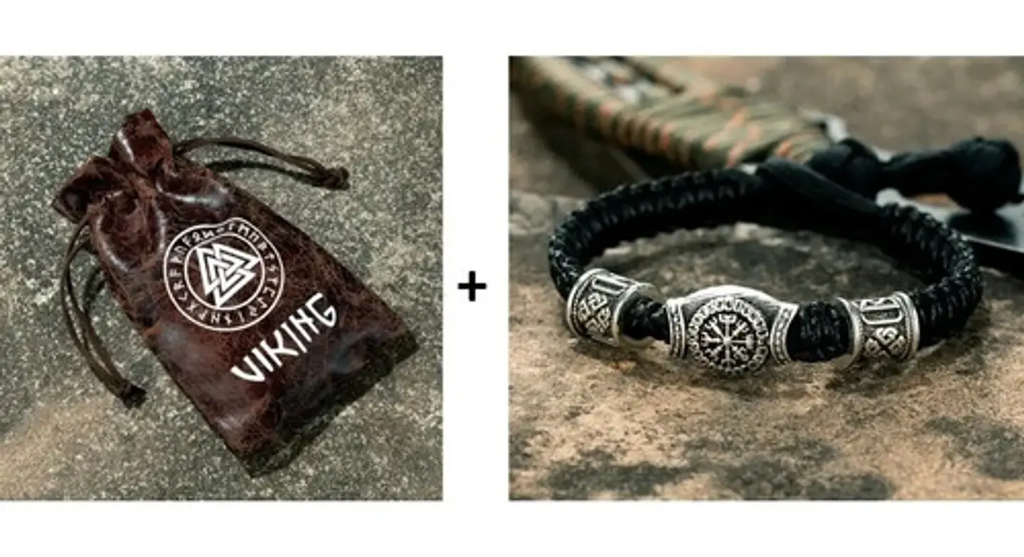 Pulsera Hombre Vikingo Cuerda Trenzada Brújula Nórdica 5