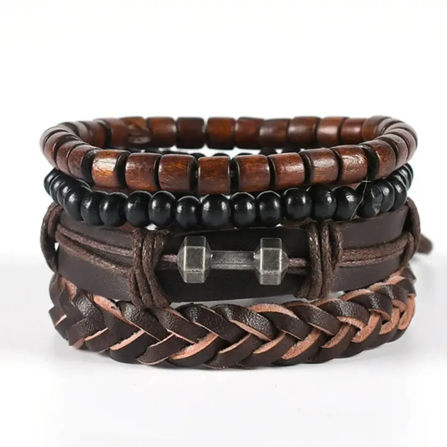 Set De Manillas Cuero Mancuerna Fitness Pulsera Para Hombre 1