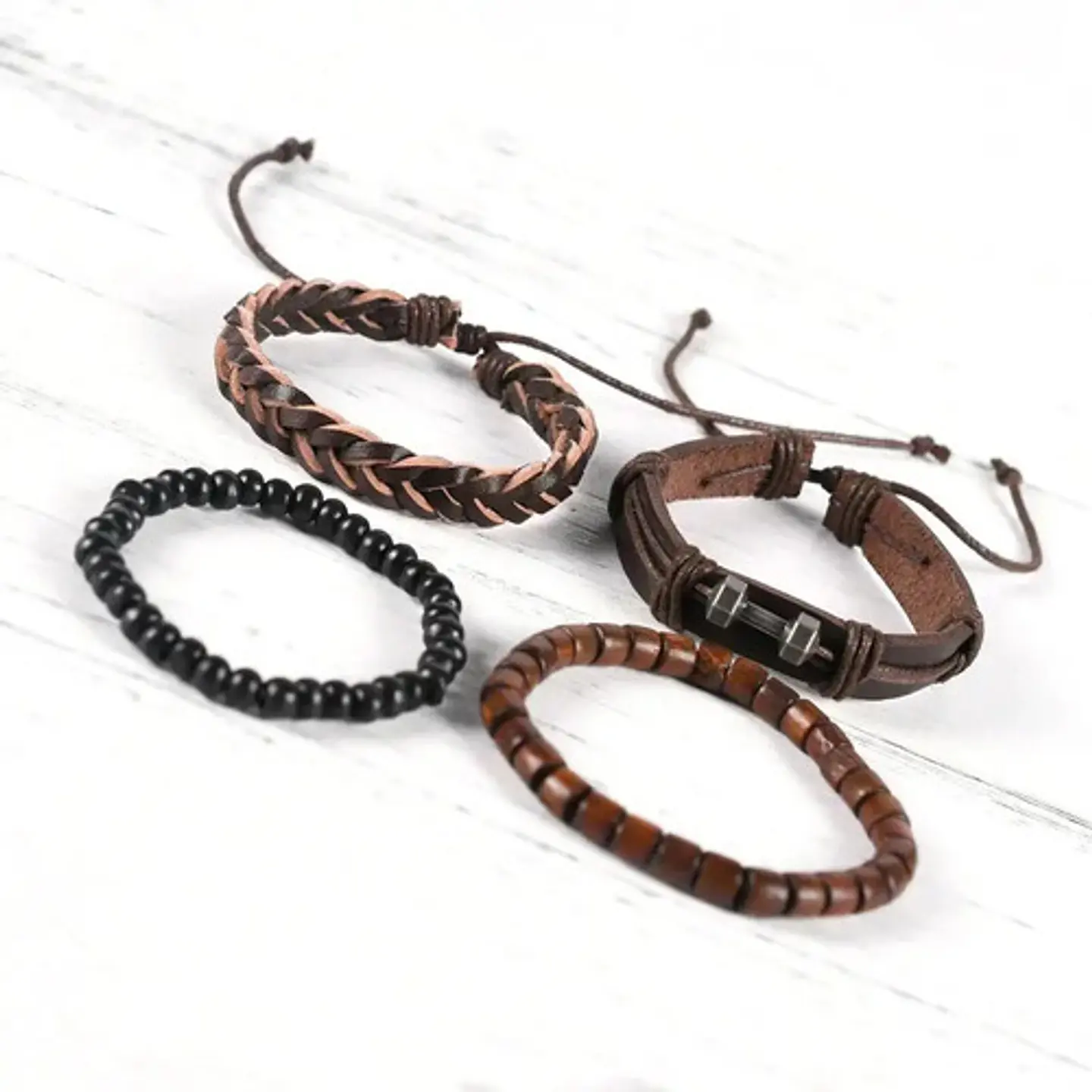 Set De Manillas Cuero Mancuerna Fitness Pulsera Para Hombre 4