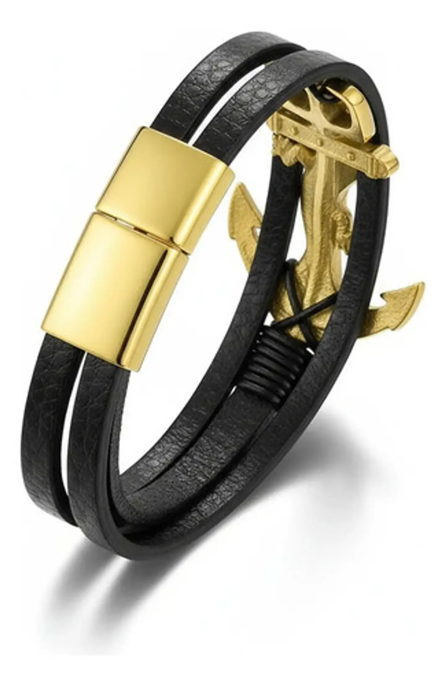 Pulsera Para Hombre De Cuero Y Acero Dije Ancla Iguana Gecko 2