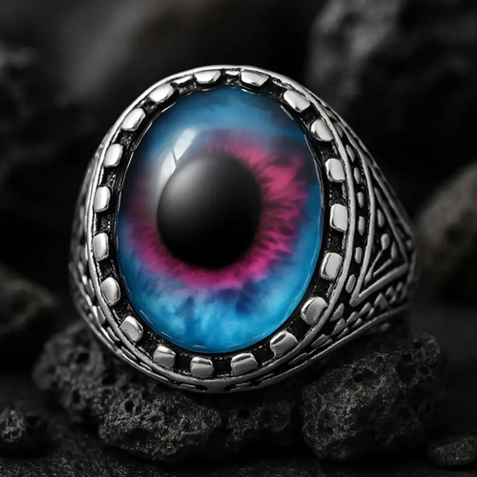 Anillo Gótico Hombre Mujer Con Ojo Del Mal Rock Color Plata 6