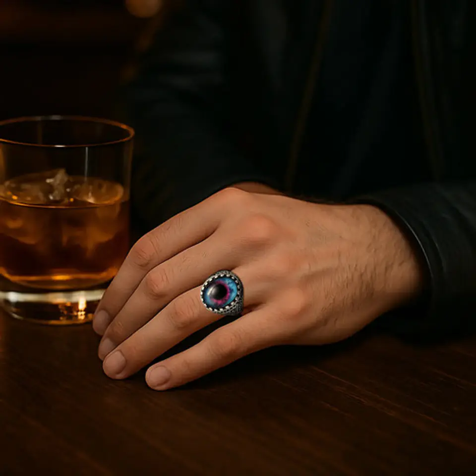 Anillo Gótico Hombre Mujer Con Ojo Del Mal Rock Color Plata 9