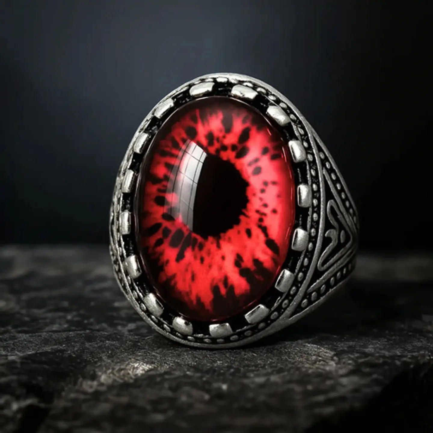 Anillo Gótico Hombre Mujer Con Ojo Del Mal Rock Color Plata 13