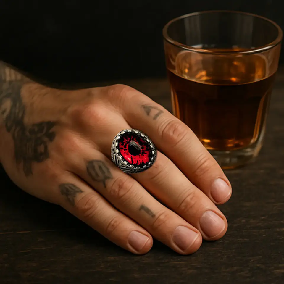 Anillo Gótico Hombre Mujer Con Ojo Del Mal Rock Color Plata 20