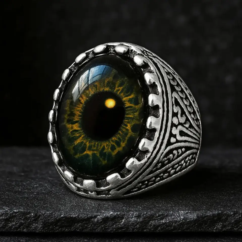 Anillo Gótico Hombre Mujer Con Ojo Del Mal Rock Color Plata 37