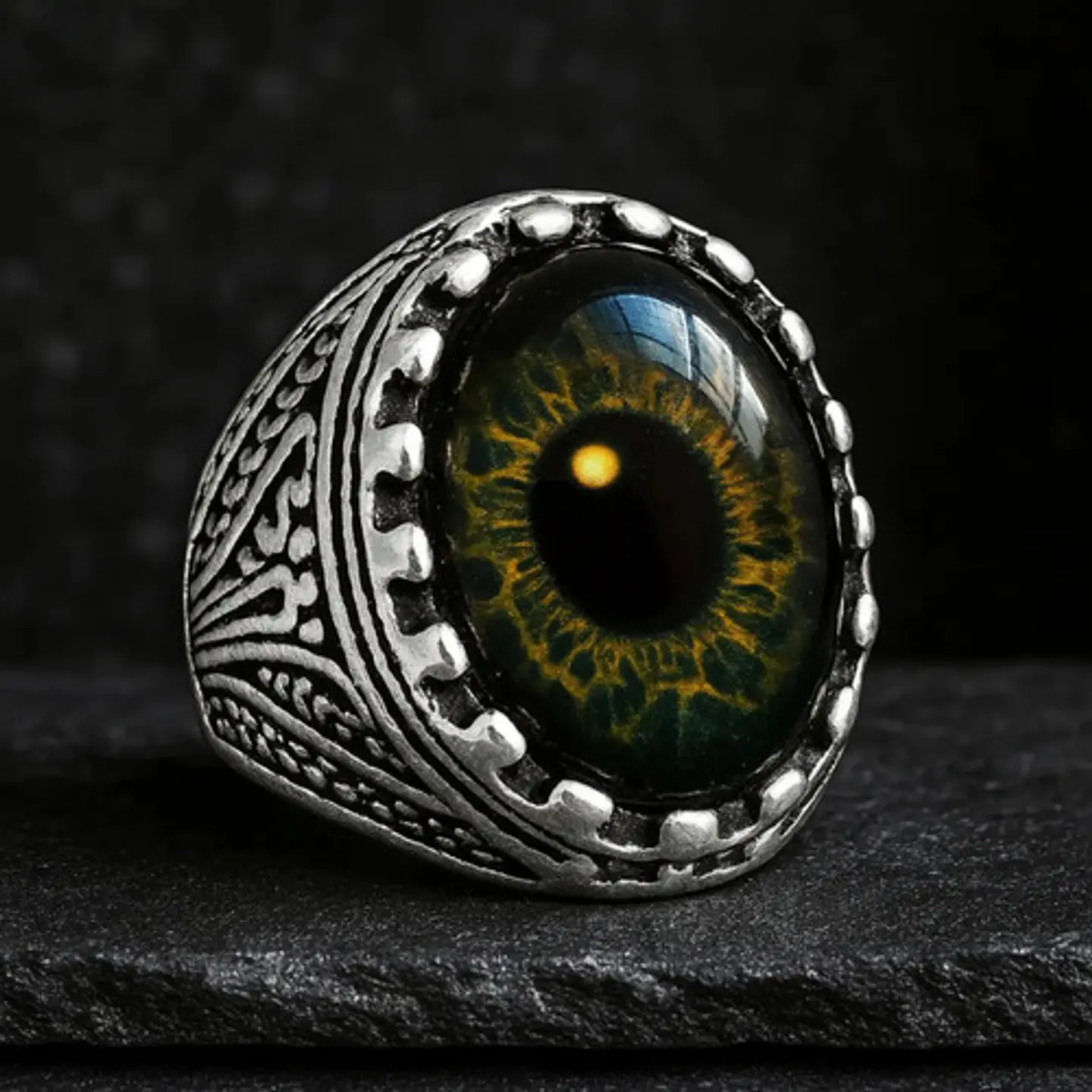 Anillo Gótico Hombre Mujer Con Ojo Del Mal Rock Color Plata 39