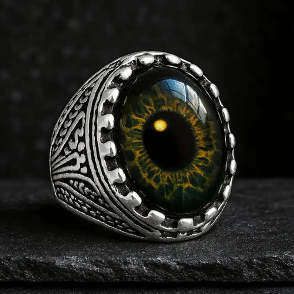 Anillo Gótico Hombre Mujer Con Ojo Del Mal Rock Color Plata 39