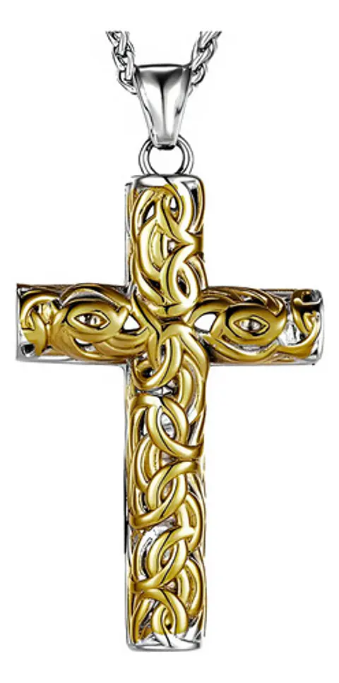 Collar Vikingo Cruz Nudo Color Plata Nórdico De Acero Hombre