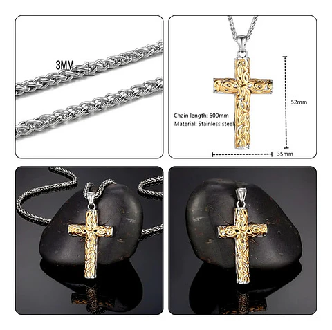 Collar Vikingo Cruz Nudo Color Plata Nórdico De Acero Hombre
