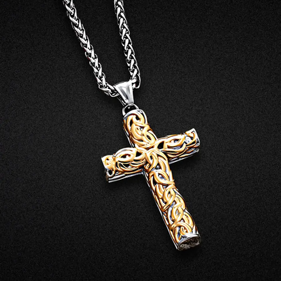 Collar Vikingo Cruz Nudo Color Plata Nórdico De Acero Hombre 10