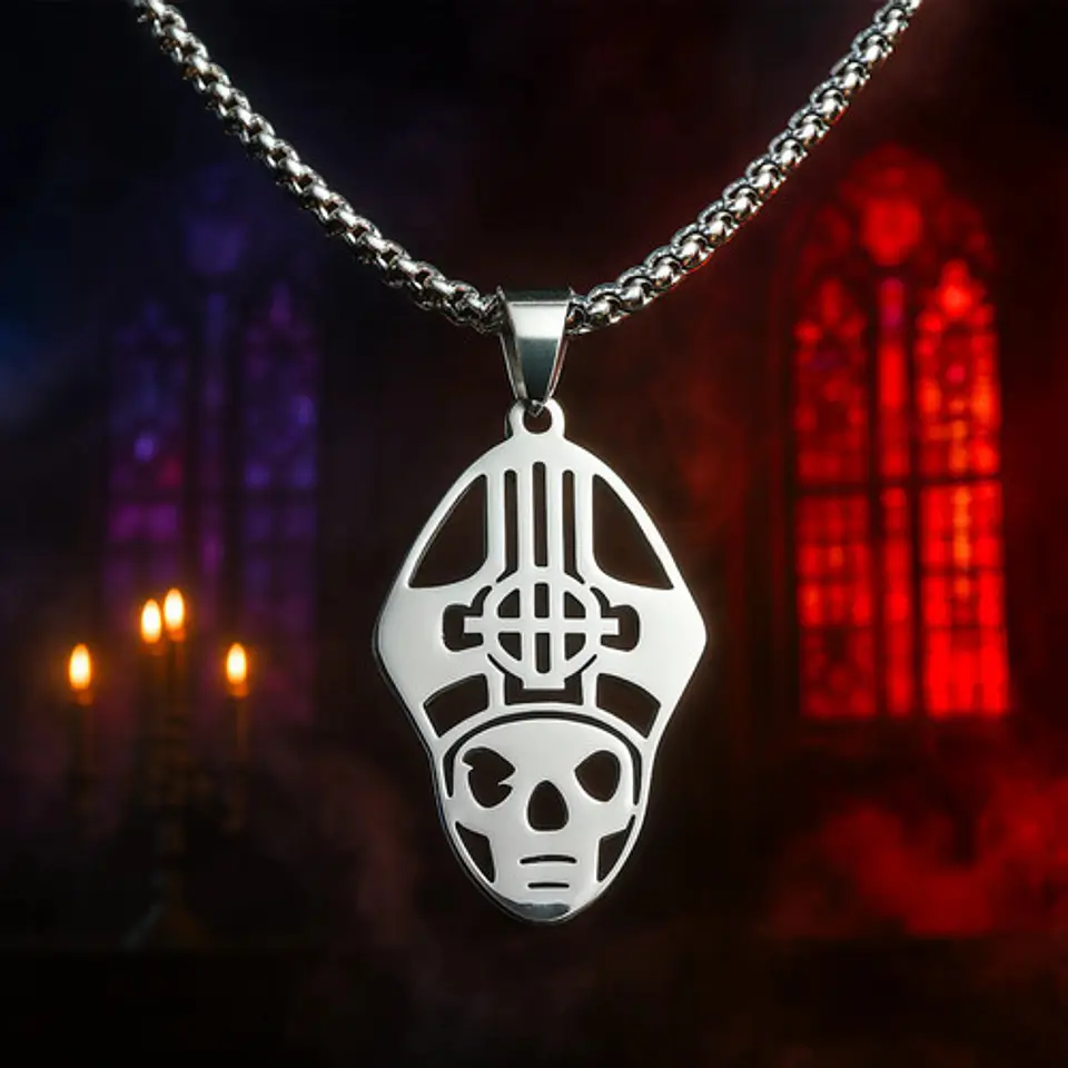 Collar Para Hombre Mujer Dije Papa Emeritus Ghost Rock Acero 9
