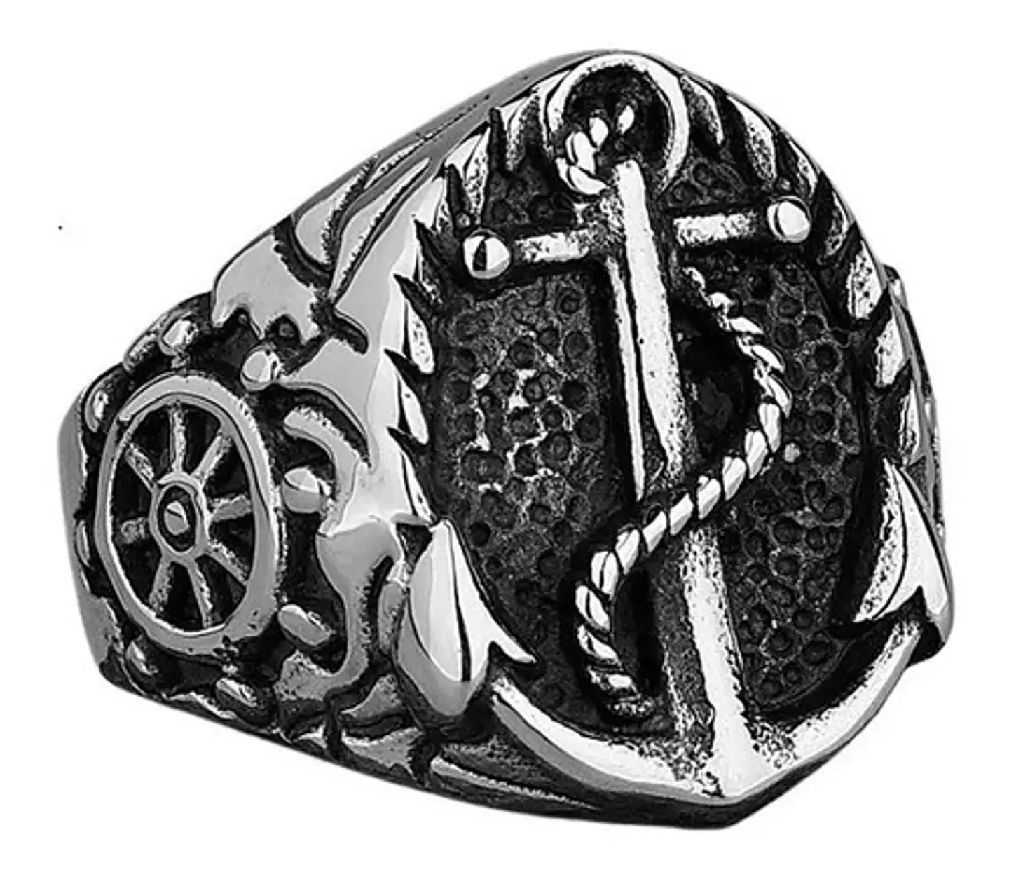 Anillo Militar Marina Ancla Acero Color Plata Para Hombre 1