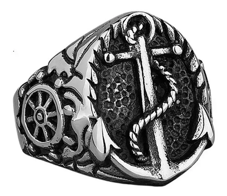 Anillo Militar Marina Ancla Acero Color Plata Para Hombre 1