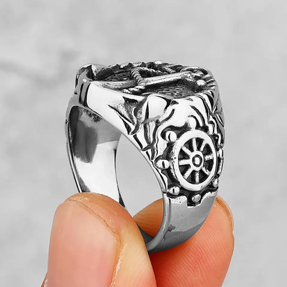 Anillo Militar Marina Ancla Acero Color Plata Para Hombre 2