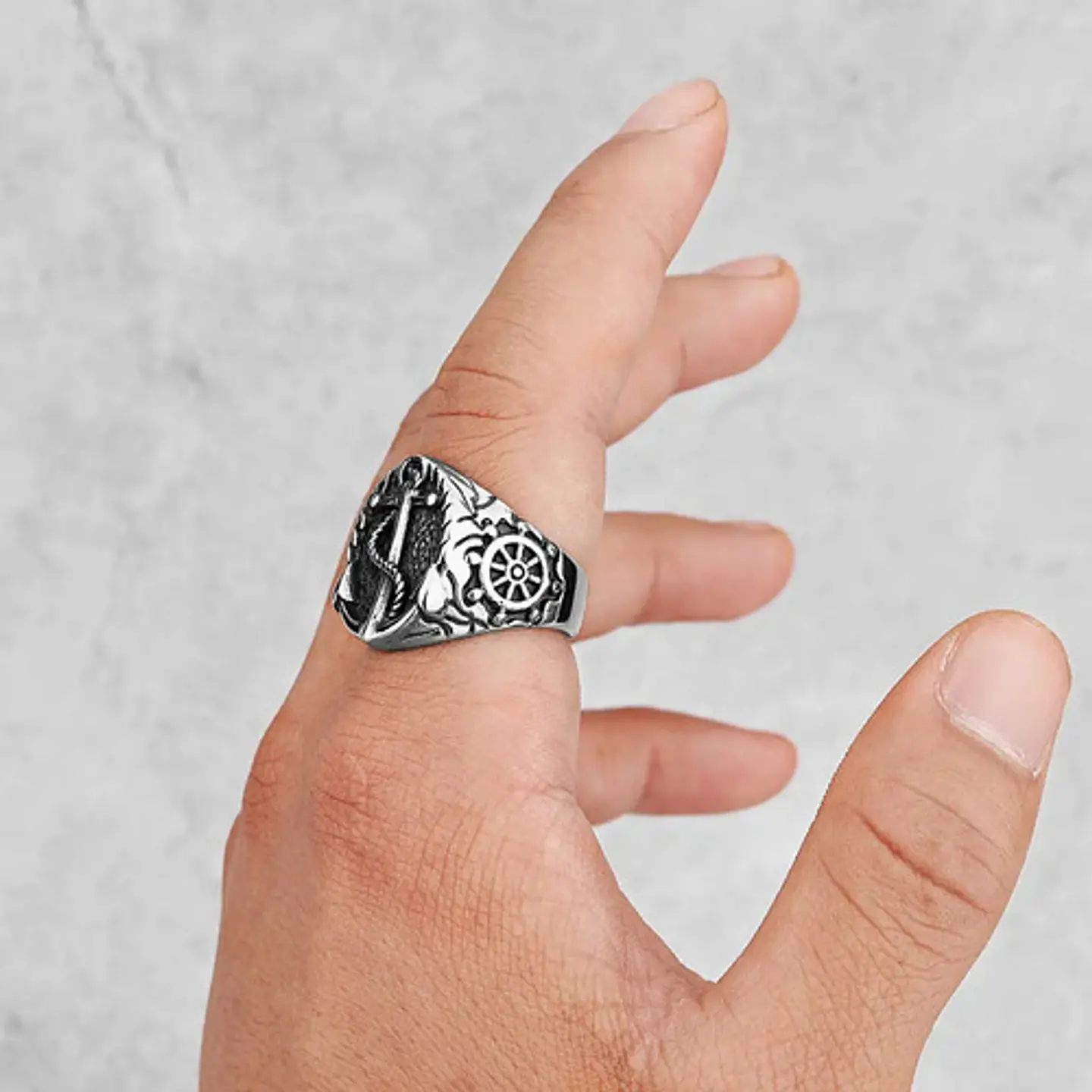 Anillo Militar Marina Ancla Acero Color Plata Para Hombre 3