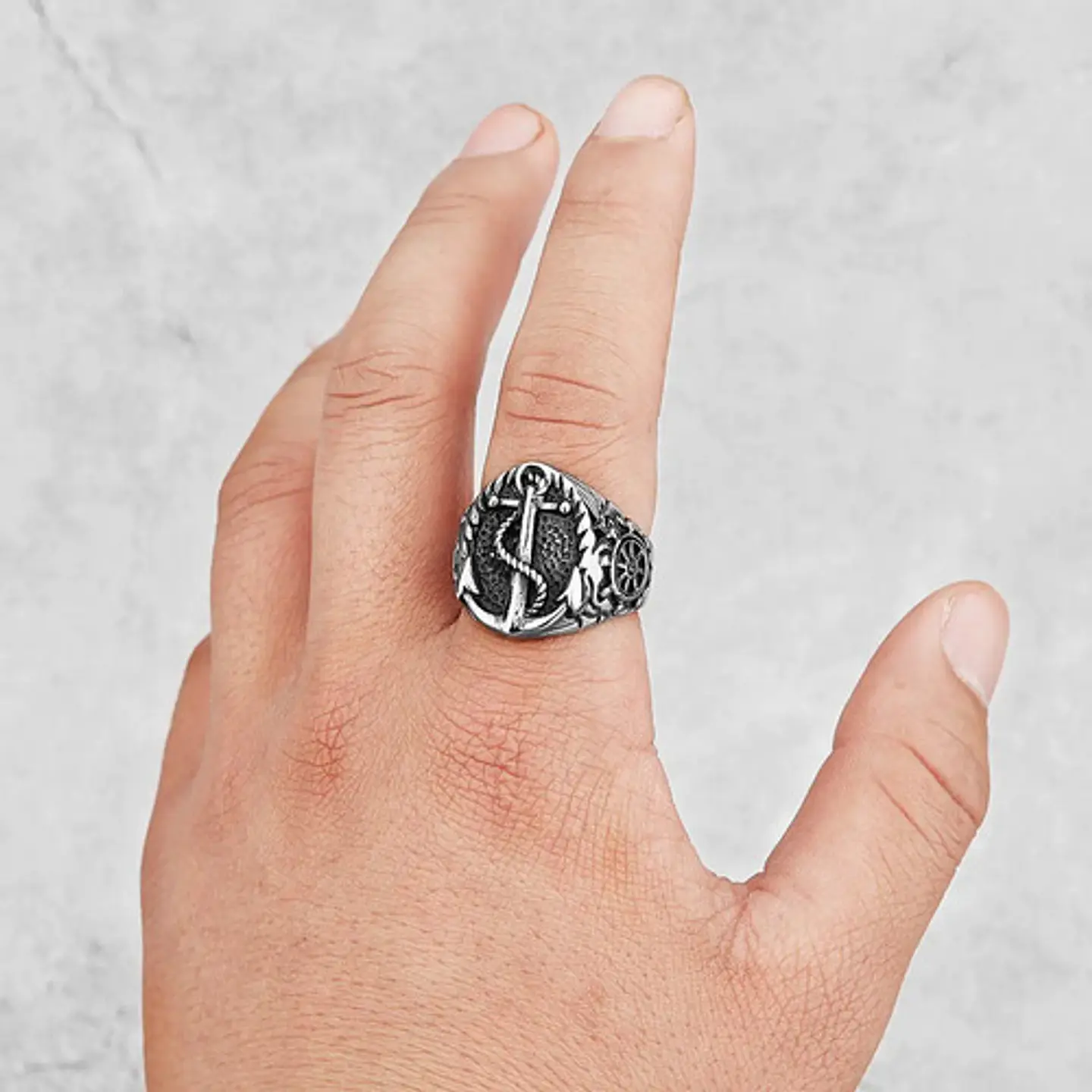Anillo Militar Marina Ancla Acero Color Plata Para Hombre 4