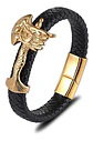 Pulsera Hombre Cuero Trenzado Acero Hacha Dragón Color Oro - Miniatura 1