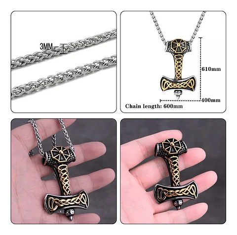Collar Vikingo Thor Amuleto Nudo Color Oro Acero Para Hombre