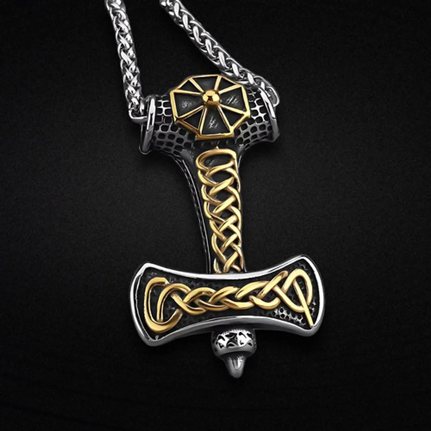 Collar Vikingo Thor Amuleto Nudo Color Oro Acero Para Hombre 8