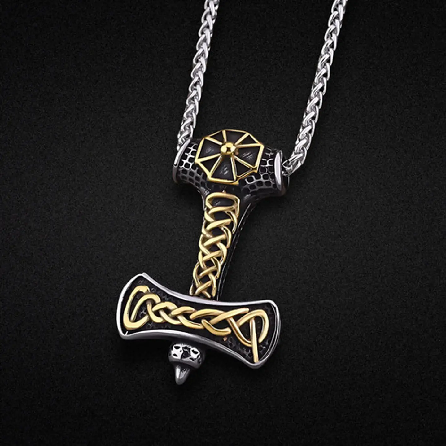 Collar Vikingo Thor Amuleto Nudo Color Oro Acero Para Hombre 9
