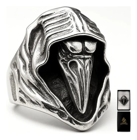 Anillo Acero Vikingo Color Plata Cuervo Nórdico Odin Hombre