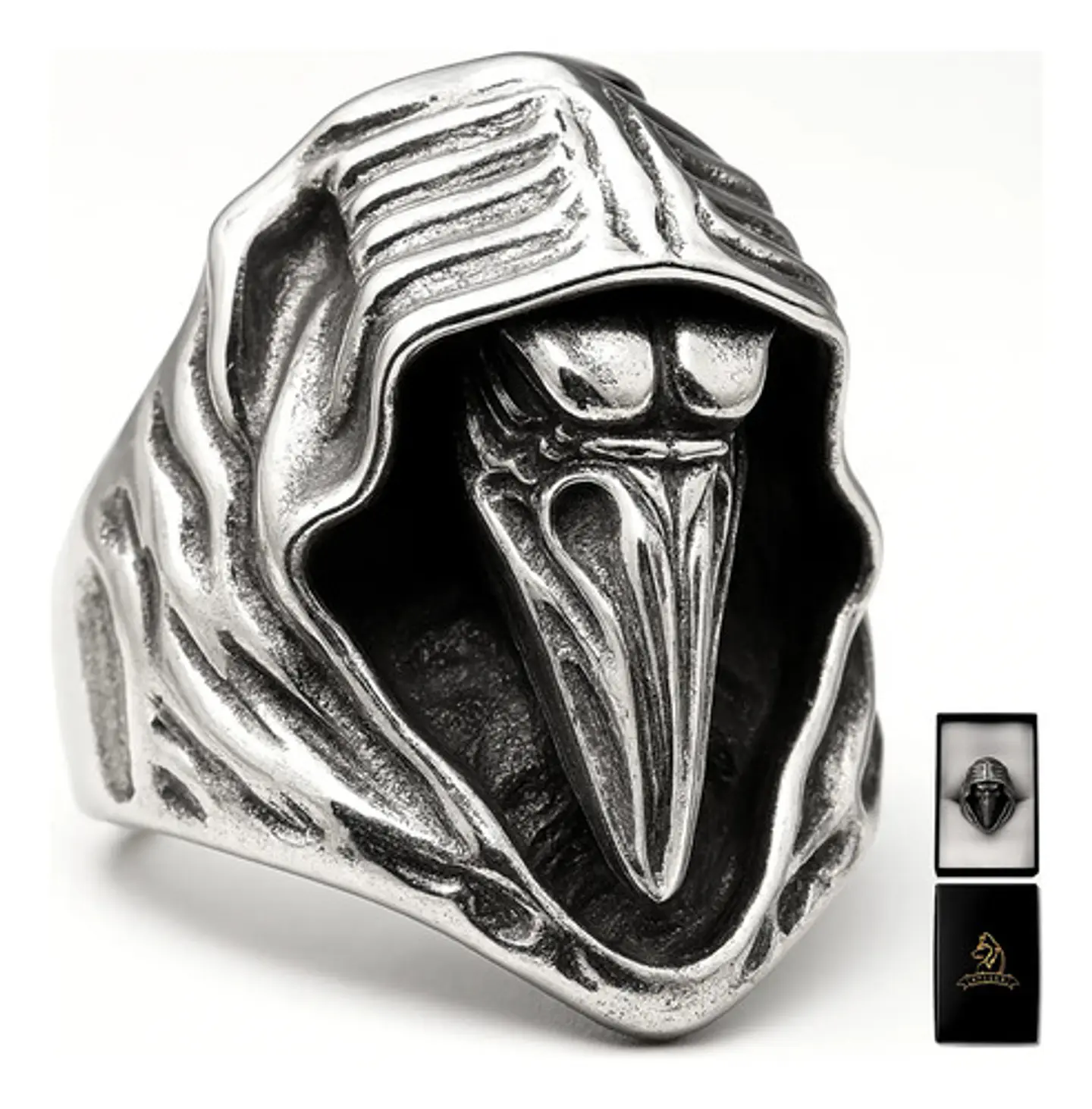 Anillo Acero Vikingo Color Plata Cuervo Nórdico Odin Hombre 1