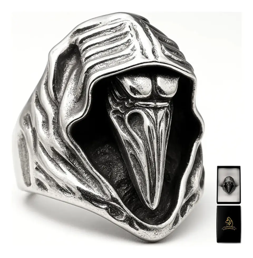 Anillo Acero Vikingo Color Plata Cuervo Nórdico Odin Hombre 1