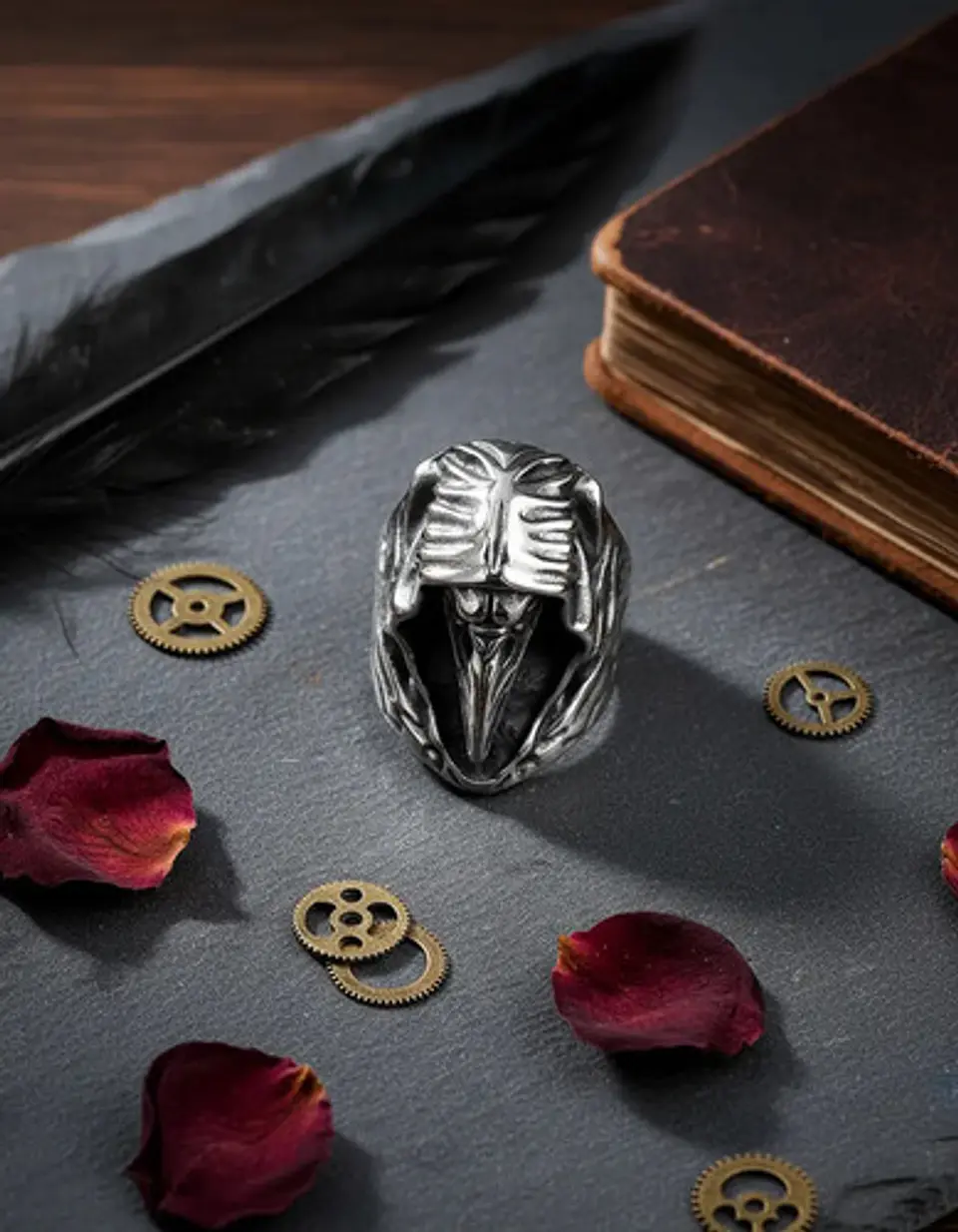 Anillo Acero Vikingo Color Plata Cuervo Nórdico Odin Hombre 7