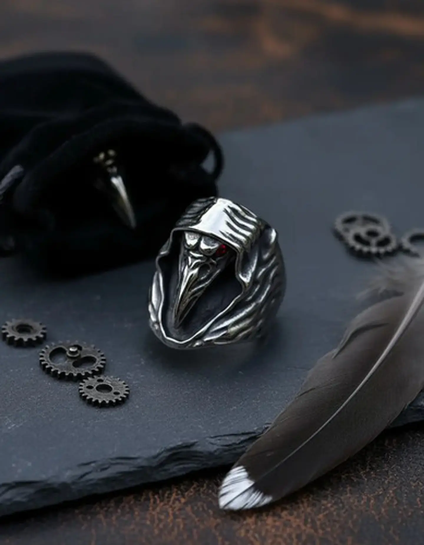 Anillo Acero Vikingo Color Plata Cuervo Nórdico Odin Hombre 9