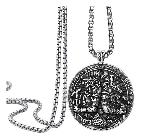 Collar Dije Egipcio Anubis Egipto Acero Color Plata Hombre